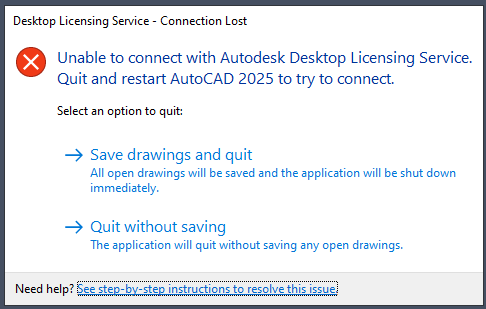 Desktop Licensing Service -Connection Lost