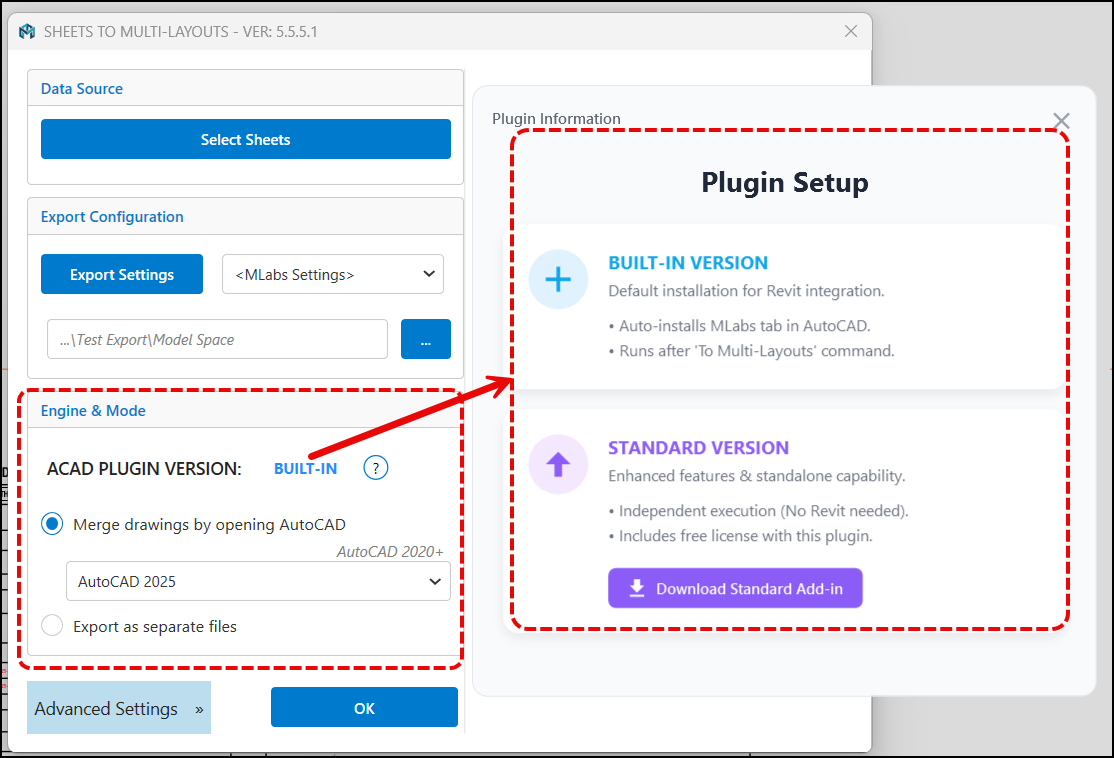 Plugin Revit Xuat Cad - Setting Engine & Mode