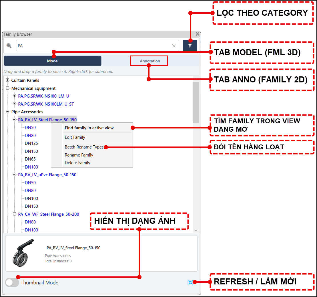 Plugin Revit - Family browser - Hỗ trợ tìm kiếm và quản lý family nâng cao