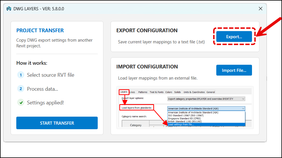 Plugin Revit Xuat Cad-Tranfer Setting - Export File