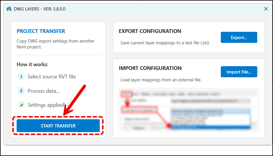 Plugin Revit Xuat Cad-Tranfer Setting - Start Transfer